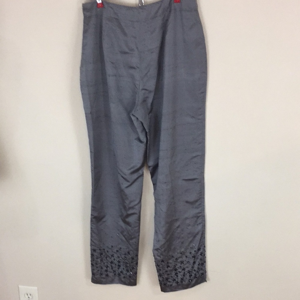 David Brooks Gray Silk Pants with Embroidery and Beading Size 8